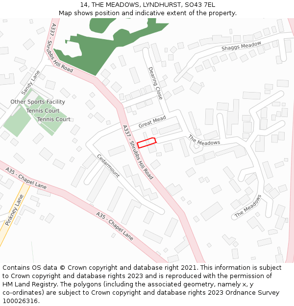 14, THE MEADOWS, LYNDHURST, SO43 7EL: Location map and indicative extent of plot