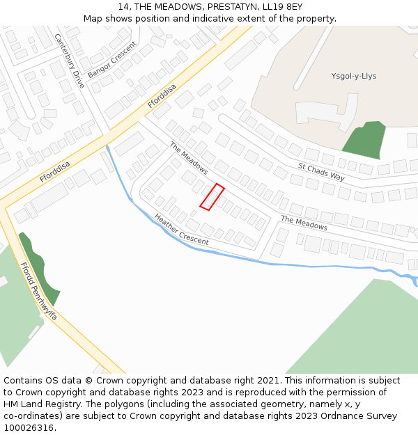 14, THE MEADOWS, PRESTATYN, LL19 8EY: Location map and indicative extent of plot