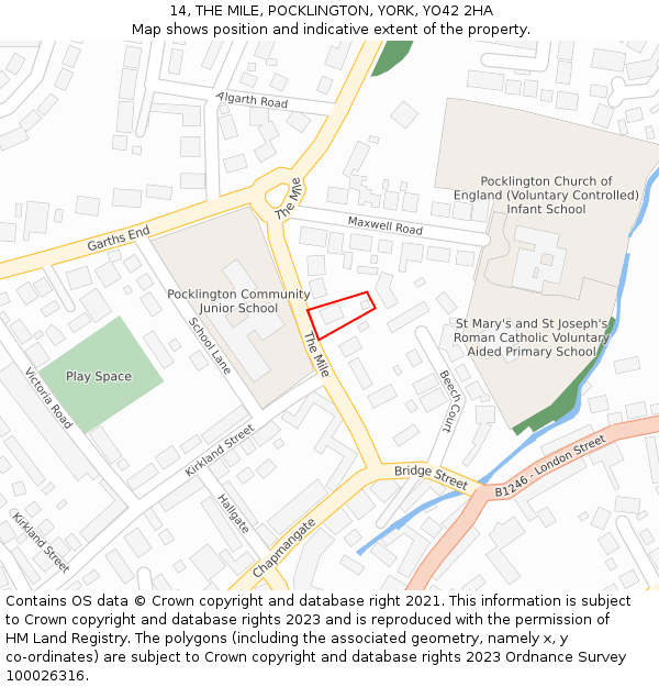 14, THE MILE, POCKLINGTON, YORK, YO42 2HA: Location map and indicative extent of plot