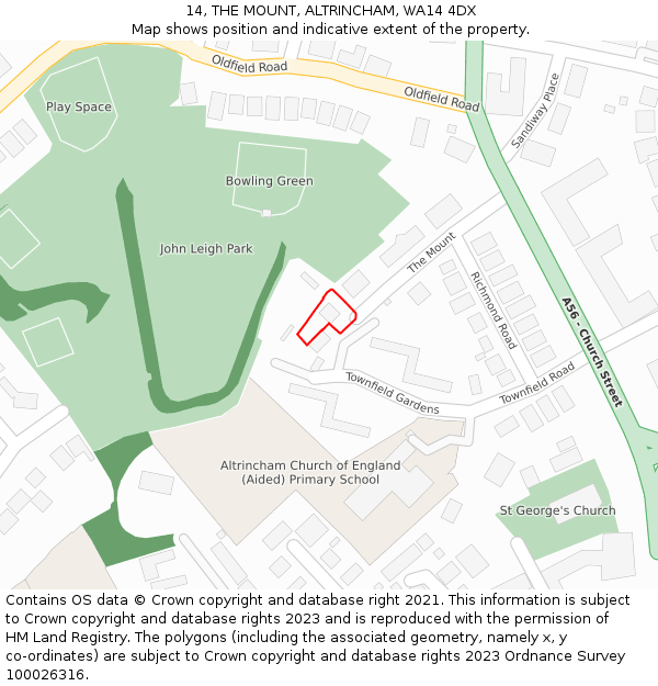 14, THE MOUNT, ALTRINCHAM, WA14 4DX: Location map and indicative extent of plot