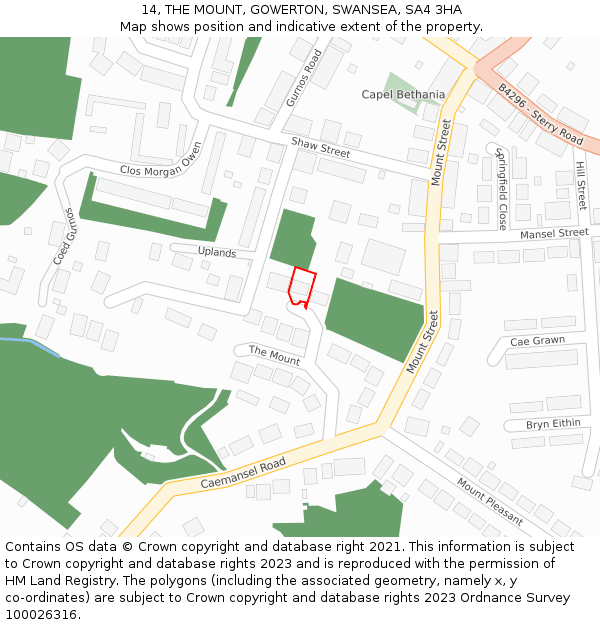 14, THE MOUNT, GOWERTON, SWANSEA, SA4 3HA: Location map and indicative extent of plot