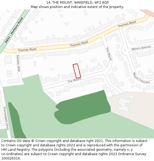 14, THE MOUNT, WAKEFIELD, WF2 8QP: Location map and indicative extent of plot