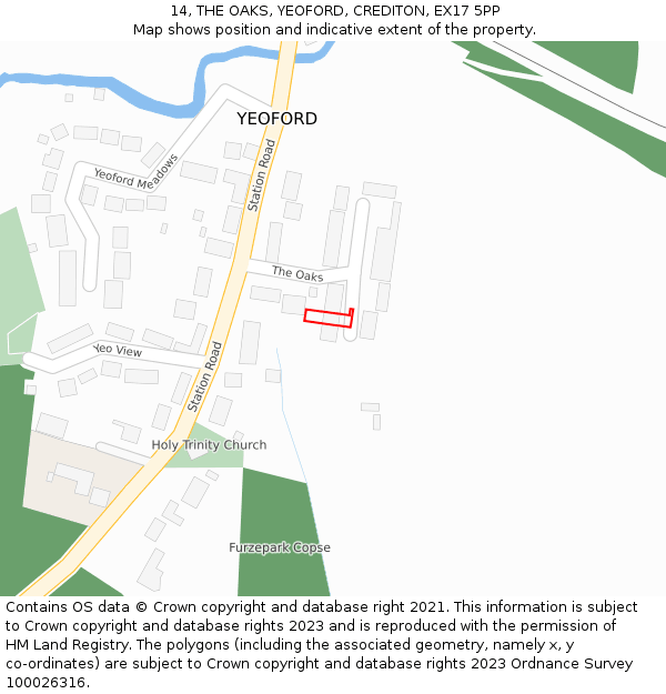 14, THE OAKS, YEOFORD, CREDITON, EX17 5PP: Location map and indicative extent of plot