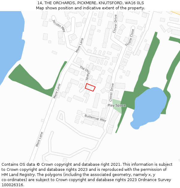14, THE ORCHARDS, PICKMERE, KNUTSFORD, WA16 0LS: Location map and indicative extent of plot