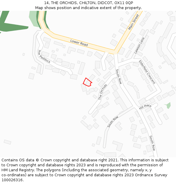 14, THE ORCHIDS, CHILTON, DIDCOT, OX11 0QP: Location map and indicative extent of plot