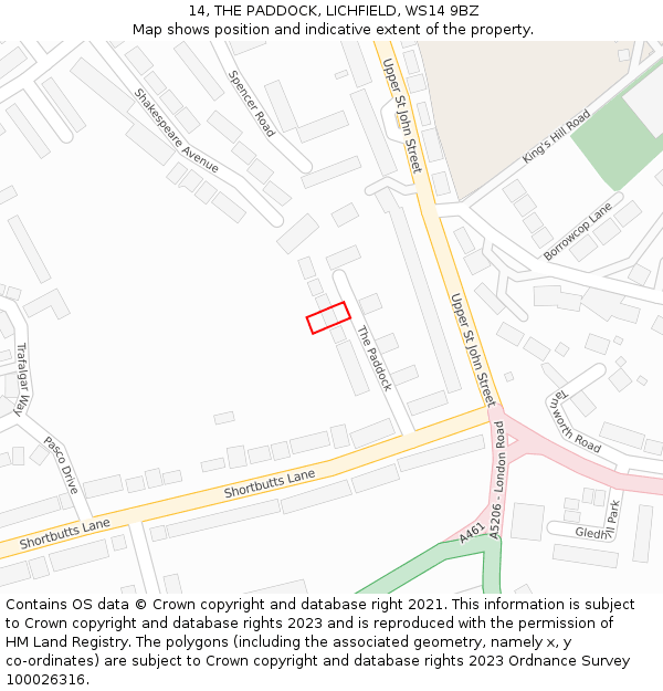14, THE PADDOCK, LICHFIELD, WS14 9BZ: Location map and indicative extent of plot