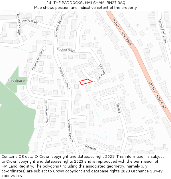 14, THE PADDOCKS, HAILSHAM, BN27 3AQ: Location map and indicative extent of plot