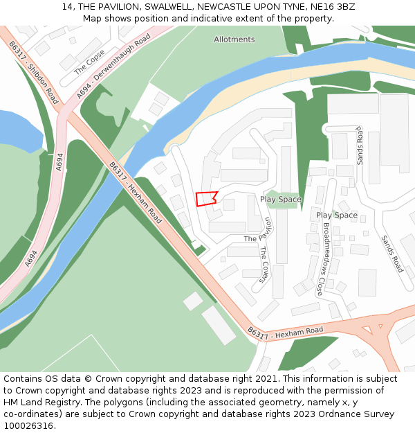 14, THE PAVILION, SWALWELL, NEWCASTLE UPON TYNE, NE16 3BZ: Location map and indicative extent of plot