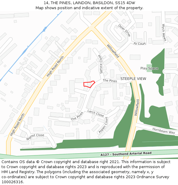 14, THE PINES, LAINDON, BASILDON, SS15 4DW: Location map and indicative extent of plot