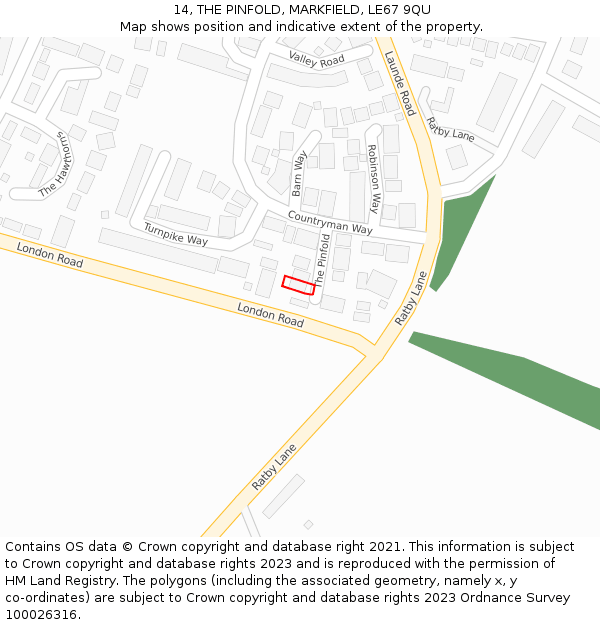 14, THE PINFOLD, MARKFIELD, LE67 9QU: Location map and indicative extent of plot