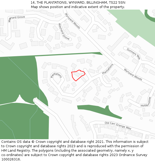 14, THE PLANTATIONS, WYNYARD, BILLINGHAM, TS22 5SN: Location map and indicative extent of plot