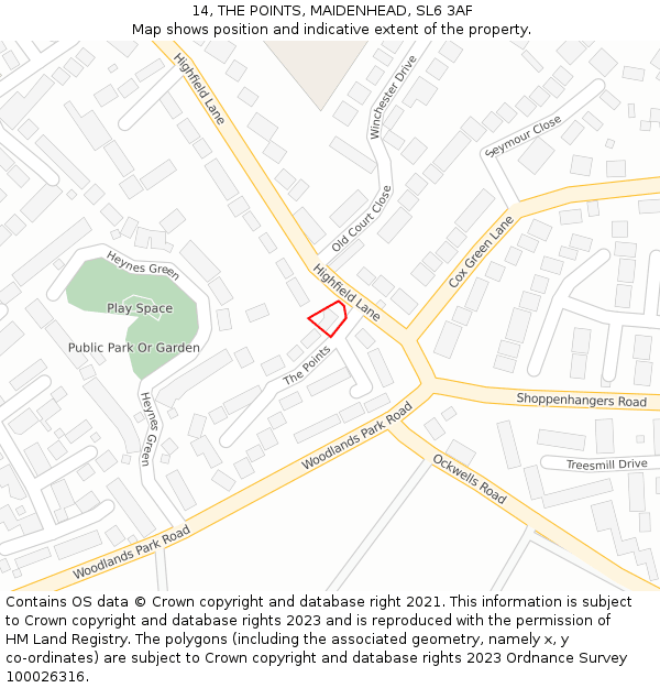 14, THE POINTS, MAIDENHEAD, SL6 3AF: Location map and indicative extent of plot