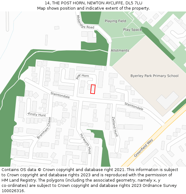 14, THE POST HORN, NEWTON AYCLIFFE, DL5 7LU: Location map and indicative extent of plot