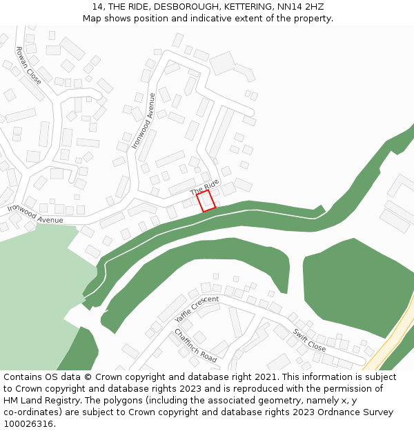 14, THE RIDE, DESBOROUGH, KETTERING, NN14 2HZ: Location map and indicative extent of plot