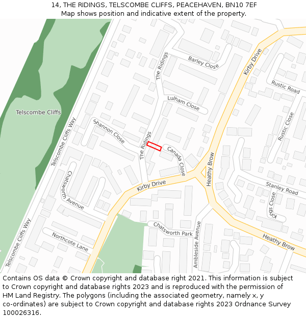 14, THE RIDINGS, TELSCOMBE CLIFFS, PEACEHAVEN, BN10 7EF: Location map and indicative extent of plot