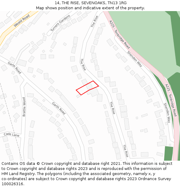 14, THE RISE, SEVENOAKS, TN13 1RG: Location map and indicative extent of plot