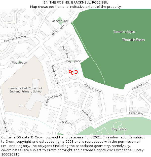 14, THE ROBINS, BRACKNELL, RG12 8BU: Location map and indicative extent of plot