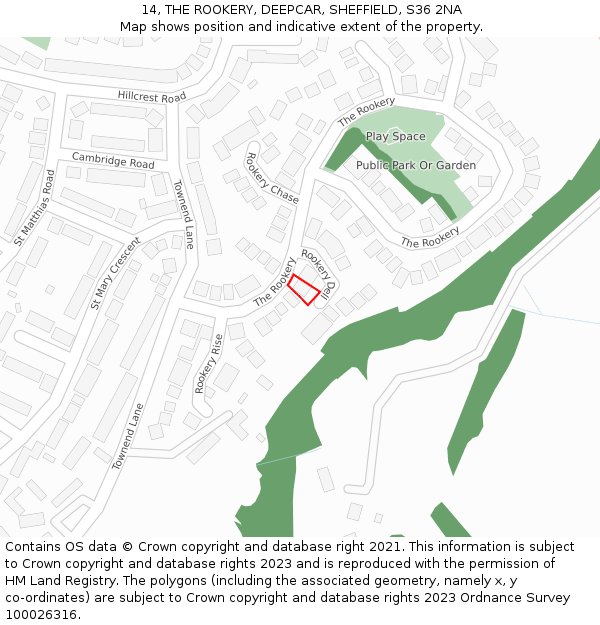 14, THE ROOKERY, DEEPCAR, SHEFFIELD, S36 2NA: Location map and indicative extent of plot