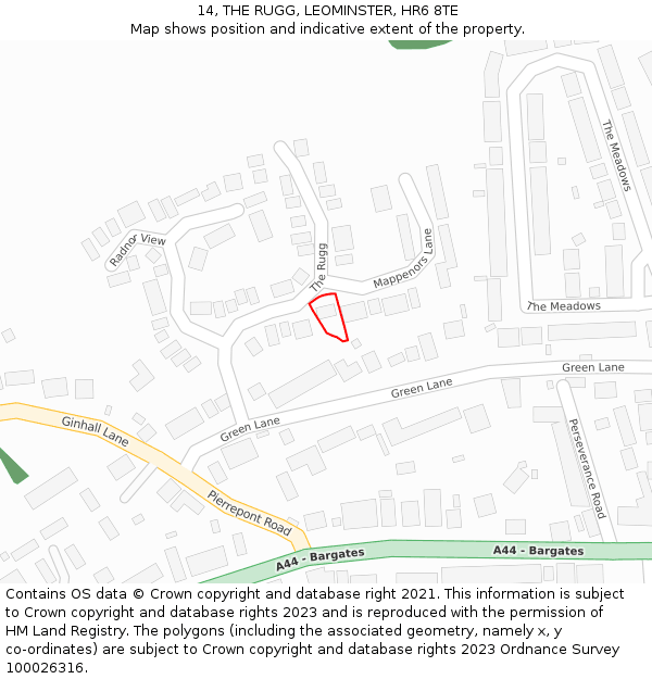 14, THE RUGG, LEOMINSTER, HR6 8TE: Location map and indicative extent of plot