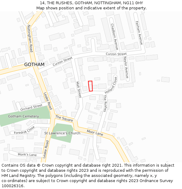 14, THE RUSHES, GOTHAM, NOTTINGHAM, NG11 0HY: Location map and indicative extent of plot