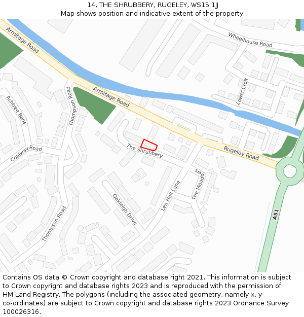 14, THE SHRUBBERY, RUGELEY, WS15 1JJ: Location map and indicative extent of plot