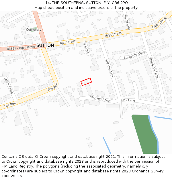 14, THE SOUTHERNS, SUTTON, ELY, CB6 2PQ: Location map and indicative extent of plot