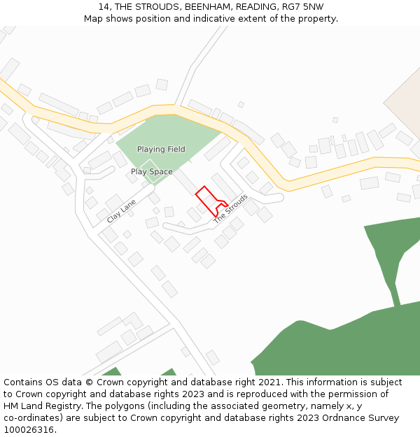 14, THE STROUDS, BEENHAM, READING, RG7 5NW: Location map and indicative extent of plot