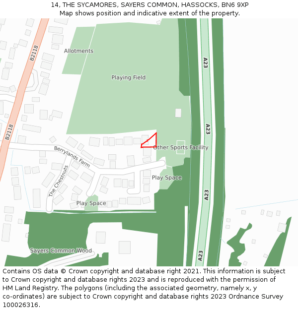 14, THE SYCAMORES, SAYERS COMMON, HASSOCKS, BN6 9XP: Location map and indicative extent of plot