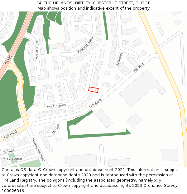 14, THE UPLANDS, BIRTLEY, CHESTER LE STREET, DH3 1RJ: Location map and indicative extent of plot