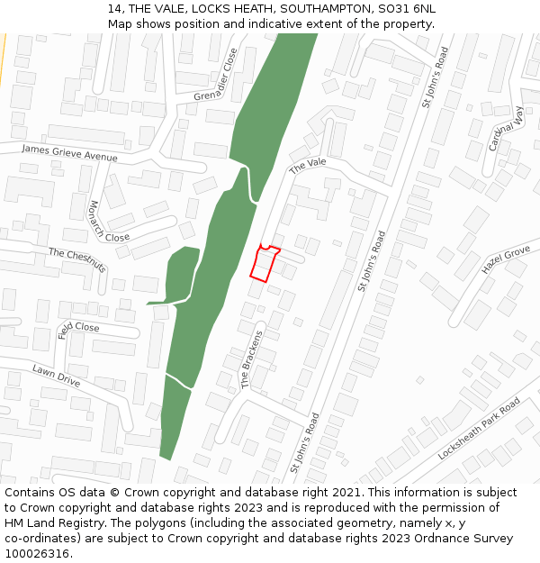 14, THE VALE, LOCKS HEATH, SOUTHAMPTON, SO31 6NL: Location map and indicative extent of plot