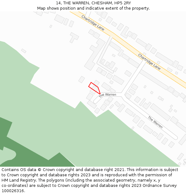 14, THE WARREN, CHESHAM, HP5 2RY: Location map and indicative extent of plot