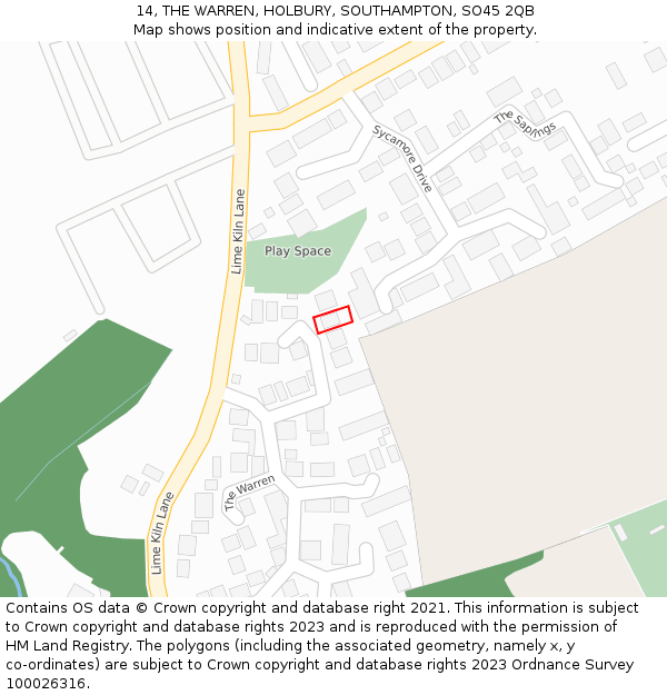 14, THE WARREN, HOLBURY, SOUTHAMPTON, SO45 2QB: Location map and indicative extent of plot