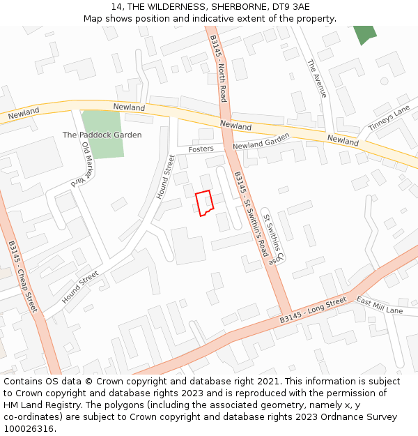 14, THE WILDERNESS, SHERBORNE, DT9 3AE: Location map and indicative extent of plot