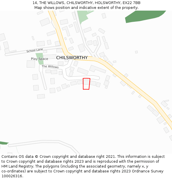 14, THE WILLOWS, CHILSWORTHY, HOLSWORTHY, EX22 7BB: Location map and indicative extent of plot