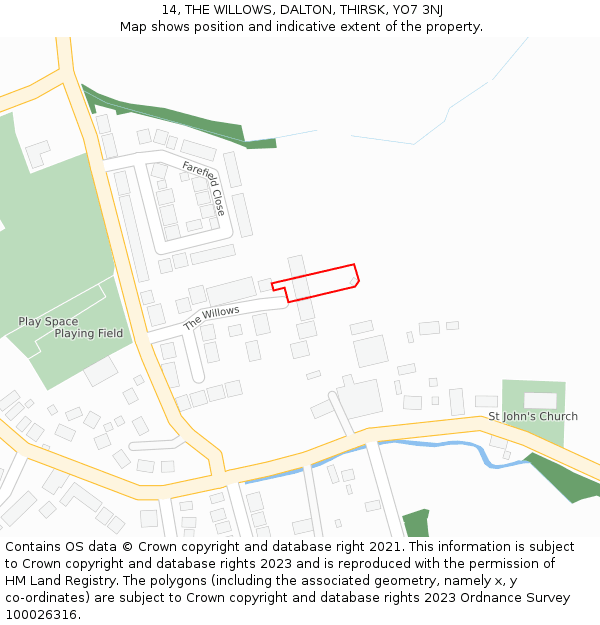 14, THE WILLOWS, DALTON, THIRSK, YO7 3NJ: Location map and indicative extent of plot