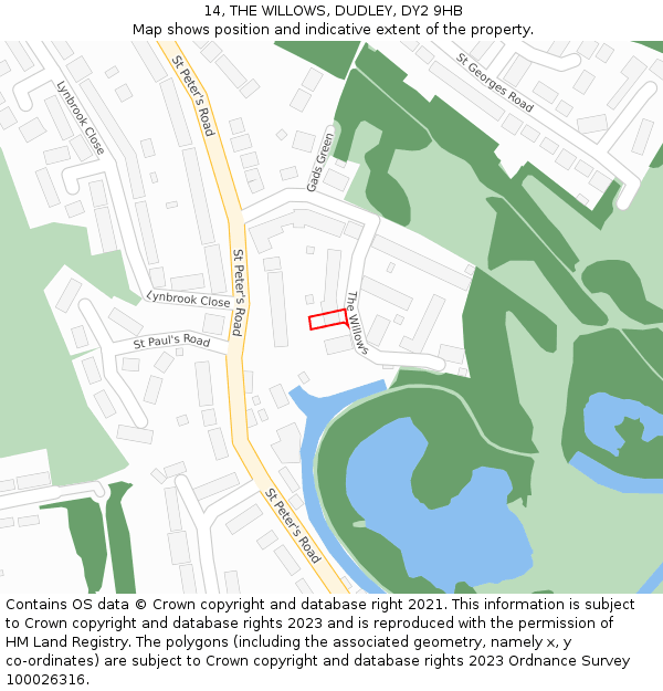 14, THE WILLOWS, DUDLEY, DY2 9HB: Location map and indicative extent of plot