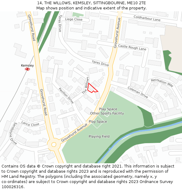 14, THE WILLOWS, KEMSLEY, SITTINGBOURNE, ME10 2TE: Location map and indicative extent of plot