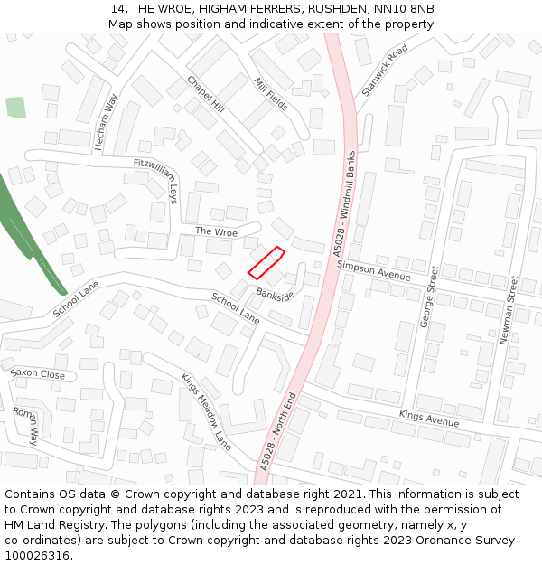 14, THE WROE, HIGHAM FERRERS, RUSHDEN, NN10 8NB: Location map and indicative extent of plot