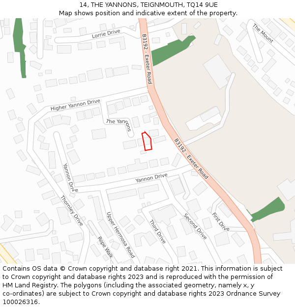 14, THE YANNONS, TEIGNMOUTH, TQ14 9UE: Location map and indicative extent of plot