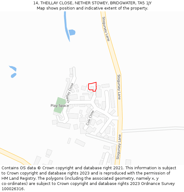 14, THEILLAY CLOSE, NETHER STOWEY, BRIDGWATER, TA5 1JY: Location map and indicative extent of plot