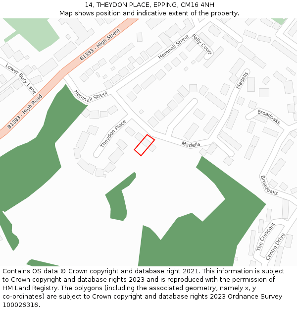 14, THEYDON PLACE, EPPING, CM16 4NH: Location map and indicative extent of plot