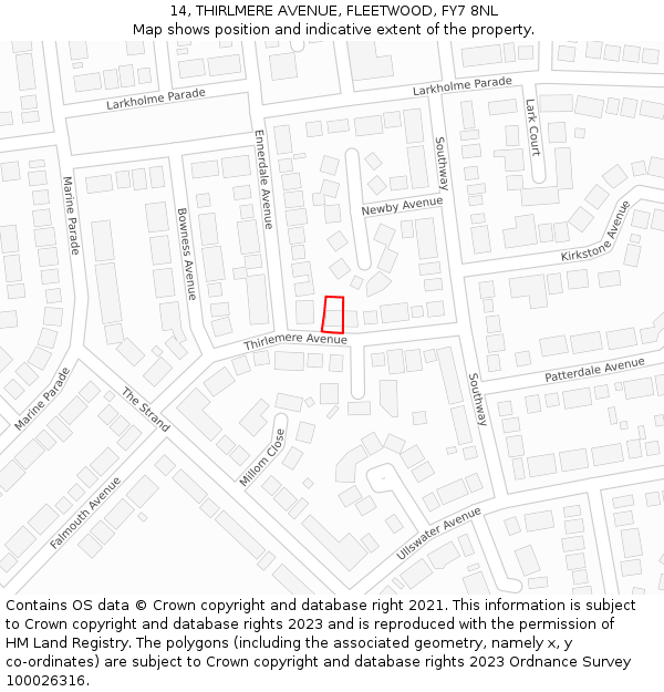 14, THIRLMERE AVENUE, FLEETWOOD, FY7 8NL: Location map and indicative extent of plot