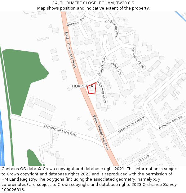 14, THIRLMERE CLOSE, EGHAM, TW20 8JS: Location map and indicative extent of plot