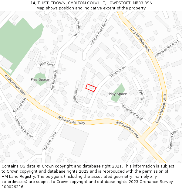14, THISTLEDOWN, CARLTON COLVILLE, LOWESTOFT, NR33 8SN: Location map and indicative extent of plot