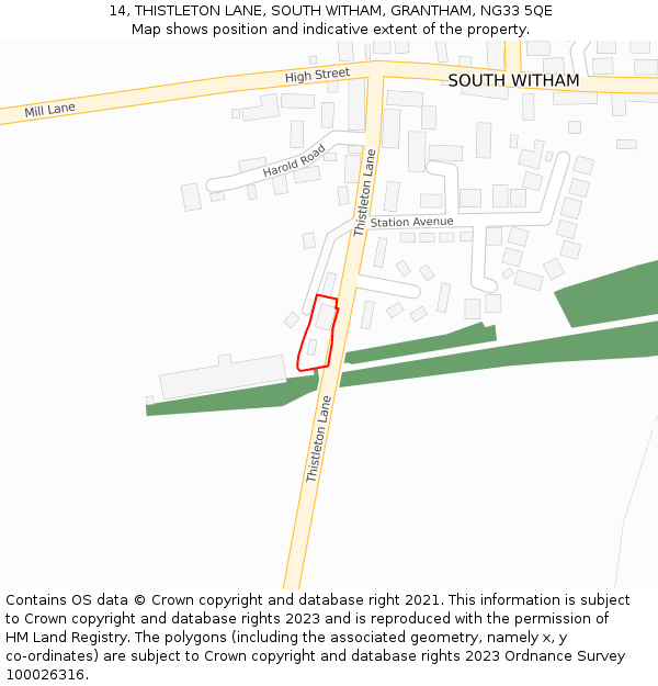 14, THISTLETON LANE, SOUTH WITHAM, GRANTHAM, NG33 5QE: Location map and indicative extent of plot