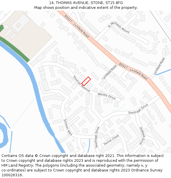 14, THOMAS AVENUE, STONE, ST15 8FG: Location map and indicative extent of plot