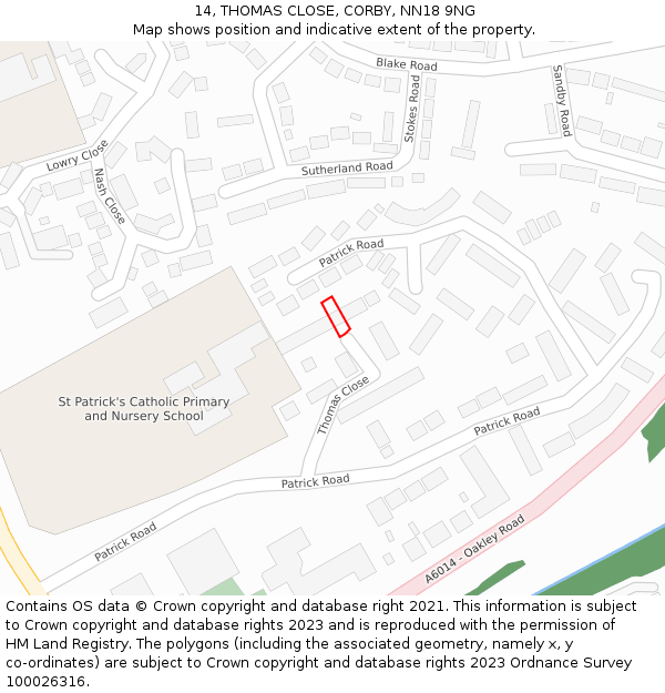 14, THOMAS CLOSE, CORBY, NN18 9NG: Location map and indicative extent of plot