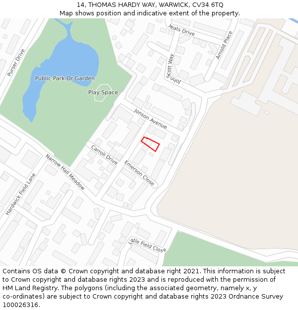 14, THOMAS HARDY WAY, WARWICK, CV34 6TQ: Location map and indicative extent of plot