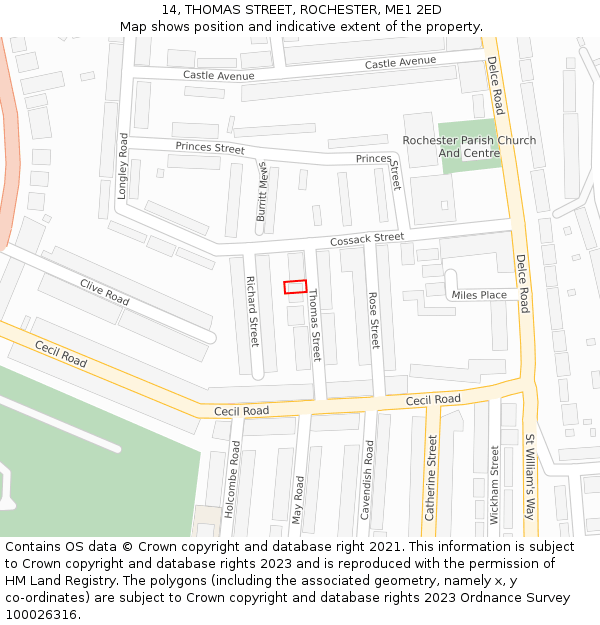 14, THOMAS STREET, ROCHESTER, ME1 2ED: Location map and indicative extent of plot