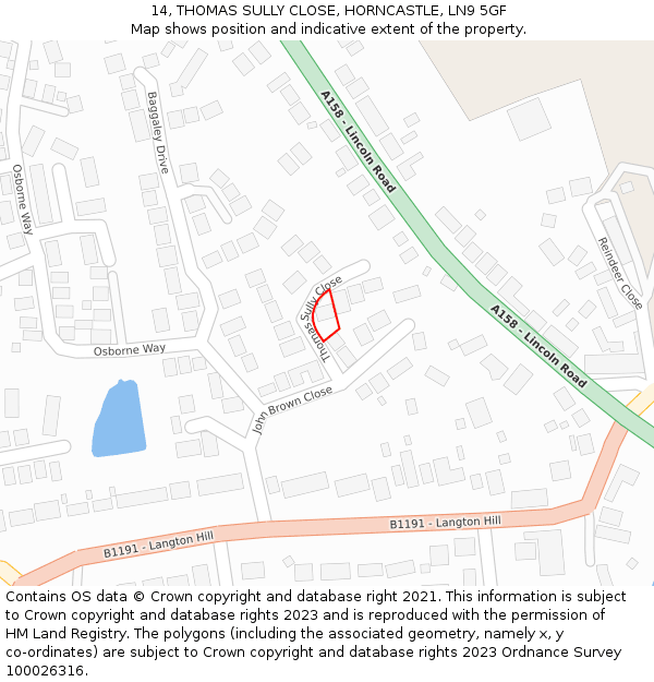 14, THOMAS SULLY CLOSE, HORNCASTLE, LN9 5GF: Location map and indicative extent of plot